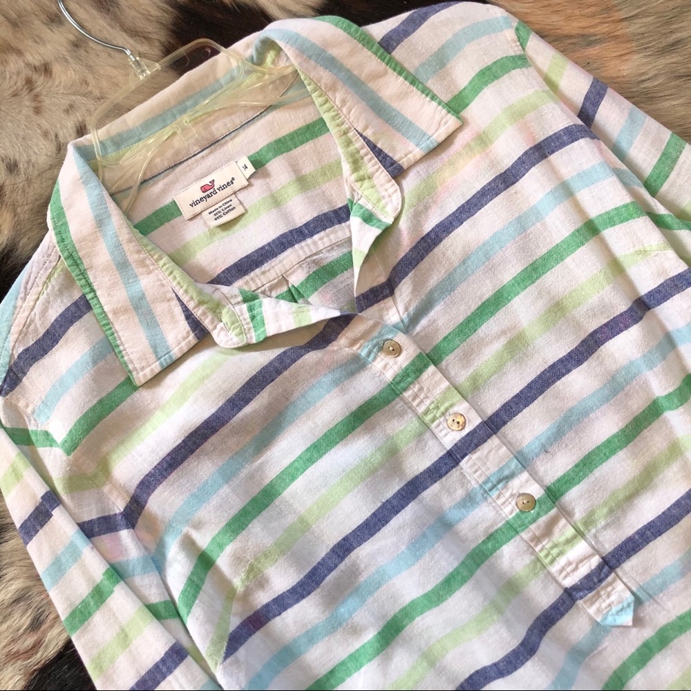 Vineyard vines striped linen button up shirt top